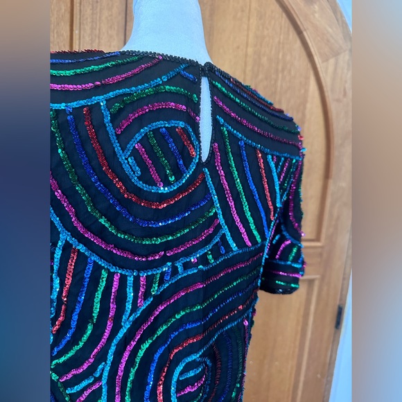 Mark & John by Gopal Vintage women’s Black SILK blouse with rainbow sequins - Picture 5 of 8